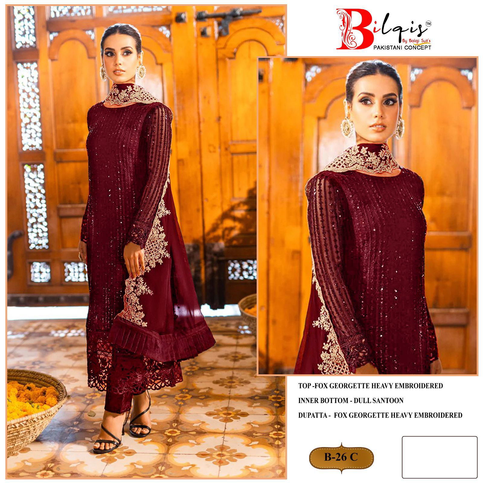 B 26 B To E By Bilqis Georgette Pakistani Suits Wholesale Clothing Suppliers In India
